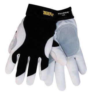 Tillmanª X-Large Black And White TrueFitª Full Finger Top Grain Goatskin And Spandex¨ Premium Mechanics Gloves With Elastic Cuff, Double Leather Palm, Reinforced Thumb And Smooth Surface Fingers