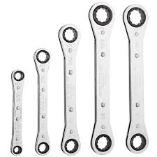 Klein Tools 8 1/2" X 10" Silver Drop Forged Steel 5 Piece Ratcheting Box Wrench Set With Vinyl Pouch