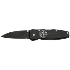 Klein Tools 3 1/8" Black AUS 8 Stainless Steel Lightweight Lockback Pocket Knife With Blade, 2 1/2" Drop Point Blade And Aluminum Handle