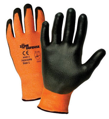 West Chester Large Zone Defense™ Cut And Abrasion Resistant Orange HPPE Black Polyurethane Dipped Palm Coated Work Gloves With Orange High Performance Polyethylene Liner And Elastic Knit Wrist