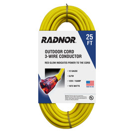 Radnor¨ 12/3 X 25' Extension Cord With Lighted End