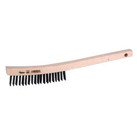 Weiler® 5 1/2" Scratch Brush With 14" X 7/8" Block, 3 X 19 Rows, Curved Handle And .012" X 1 3/16" Stainless Steel Trim