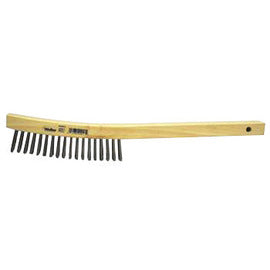 Weiler® 6" Scratch Brush With 14" X 1 1/8" Block, 4 X 18 Rows, Curved Handle And .012" X 1 3/16" Stainless Steel Trim