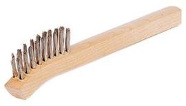 Weiler® 1 3/8" Scratch Brush With 7 1/2" X 1/2" Block, 3 X 7 Rows, Wood Handle And .006" X 1/2" Brass Trim