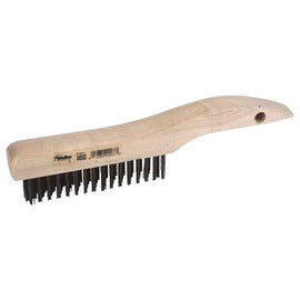 Weiler® 5" Scratch Brush With 10" X 1 1/8" Block, 4 X 16 Rows, Shoe Handle And .012" X 1 3/16" Steel Trim