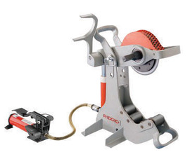 Ridgid® Gray 258 Heavy Duty Power Pipe Cutter With (1) Rigid 774 Square Drive Adapter, (1) 8 1/2" HD Cutter Wheel Assembly, (1) Hydraulic Ram And Foot Pump And (2) 2 1/2" - 12" Ball Transfer Pipe Supports