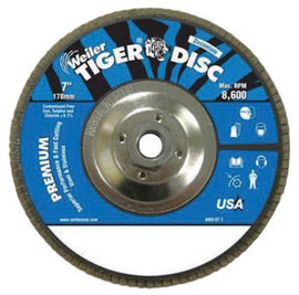 Weiler® 7" X 5/8" - 11 40 Grit Tiger® Zirconium Type 29 Angle Style Flap Disc With Nut And Aluminum Backing