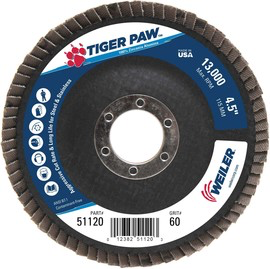 Weiler® TIGer Paw™ 4 1/2 X 7/8 60 Grit Type 29 Flap Disc