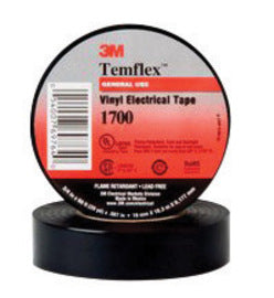 3M™ 3/4" X 60' Black Temflex™ 1700 7 mil Flame Retardant PVC General Purpose Electrical Tape
