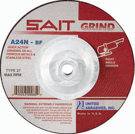 United Abrasives 5" X 1/4" X 5/8" - 11 A24N 24 Grit Aluminum Oxide Type 27 Grinding Wheel (Quantity 10)