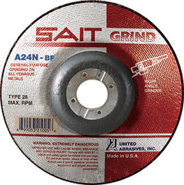 United Abrasives 4 1/2" X 1/4" X 7/8" A24N 24 Grit Aluminum Oxide Type 28 Grinding Wheel (Quantity 25)
