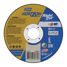 Norton® 4 1/2" X 0.045" X 7/8" Ceramic And Zirconia Alumina NorZon Plus® Right Cut™ Type 01/41 Straight Cut Off Wheel For Use With Angle Grinder On Steel, Metal And Stainless Steel