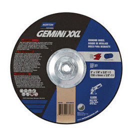 Norton® 9" X 1/4" X 5/8" - 11 Aluminum Oxide Gemini® XXL Type 27 Grinding Wheel For Use With Right Angle Grinders On Steel And Stainless Steel (Quantity 10)