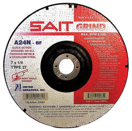 United Abrasives 7" X 1/4" X 7/8" A24N 24 Grit Aluminum Oxide Type 27 Grinding Wheel (Qty 1)
