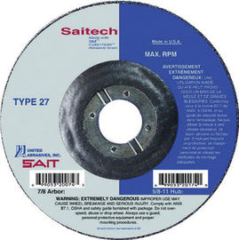 United Abrasives 4 1/2" X 1/4" X 7/8" Saitech Attacker™ Ceramic Aluminum Oxide Type 27 Grinding Wheel (Quantity 25)