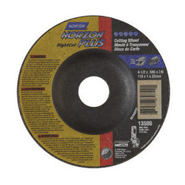 Norton® 4 1/2" X 0.045" X 7/8" Ceramic And Zirconia Alumina NorZon Plus® Right Cut™ Type 27/42 Depressed Center Cut Off Wheel For Use With Right Angle Grinder On Steel, Metal And Stainless Steel (Quantity 25)