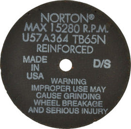 Norton® 4" X 1/16" X 3/8" 36 Grit Very Coarse U57A364-TB65N Aluminum Oxide Reinforced, Free Cutting And Straight Type 1 Cut Off Wheel For Use With Horizontal or Straight Shaft Grinder (Quantity 50)