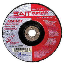 United Abrasives 4" X 1/4" X 5/8" A24R 24 Grit Aluminum Oxide Type 27 Grinding Wheel (Qty 1)
