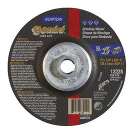 Norton® 5" X 1/4" X 5/8" - 11 Aluminum Oxide Gemini® Right Cut™ Type 27/Type 28 Depressed Center Grinding Wheel For Use With Angle Grinder On Steel, Metal And Stainless Steel (Quantity 10)
