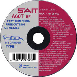 United Abrasives 3" X 1/16" X 1/4" A60T 60 Grit Aluminum Oxide Type 1 Cut Off Wheel (Qty 1)