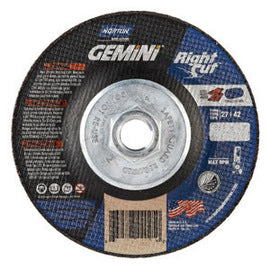 Norton® 5" X 0.045" 5/8" - 11 Aluminum Oxide Gemini® Right Cut™ Type 27/42 Depressed Center INOX Cut Off Wheel For Use With Right Angle Grinder On Steel, Metal And Stainless Steel (Quantity 10)