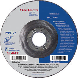 United Abrasives 4" X 1/4" X 5/8" Saitech Ultimate Performance™ Ceramic Aluminum Oxide Type 27 Grinding Wheel (Qty 1)