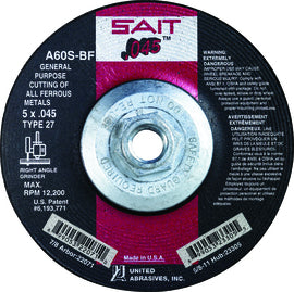 United Abrasives 4 1/2" X .045" X 5/8" - 11 A60S 60 Grit Aluminum Oxide Type 27 Cut Off Wheel (Qty 1)