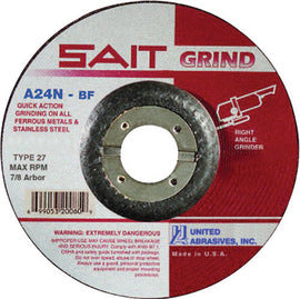 United Abrasives 5" X 1/4" X 7/8" A24N 24 Grit Aluminum Oxide Type 27 Grinding Wheel (Qty 1)