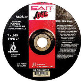 United Abrasives 6" X .045" X 7/8" A60S 60 Grit Aluminum Oxide Type 27 Cut Off Wheel