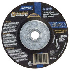Norton® 4 1/2" X 3/32" 5/8" - 11 Aluminum Oxide Gemini® Right Cut™ Type 27/42 Depressed Center INOX Cut Off Wheel For Use With Right Angle Grinder On Steel, Metal And Stainless Steel (Qty 1)