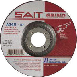United Abrasives 4" X 1/4" X 5/8" A24N 24 Grit Aluminum Oxide Type 27 Grinding Wheel (Quantity 25)