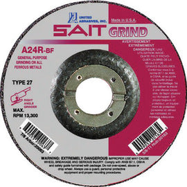 United Abrasives 7" X 1/4" X 7/8" A24R 24 Grit Aluminum Oxide Type 27 Grinding Wheel (Qty 1)