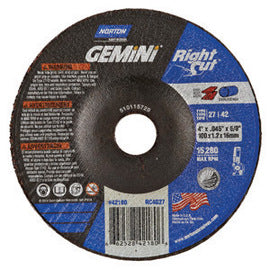 Norton® 4" X 0.045" X 5/8" Aluminum Oxide Gemini® Right Cut™ Type 27/42 Depressed Center Cut Off Wheel For Use With Right Angle Grinder On Steel, Metal And Stainless Steel (Quantity 25)