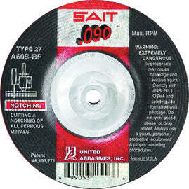 United Abrasives 4 1/2" X .090" X 5/8" - 11 A60S 60 Grit Aluminum Oxide Type 27 Cut Off Wheel (Quantity 10)
