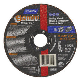 Norton® 5" X 3/32" X 7/8" Aluminum Oxide Gemini® Right Cut™ Type 1/41 Straight Cut Off Wheel For Use With Right Angle Grinder On Steel And Stainless Steel (Qty 1)