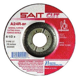 United Abrasives 4" X 1/8" X 3/8" A24R 24 Grit Aluminum Oxide Type 27 Cut Off Wheel (Qty 1)