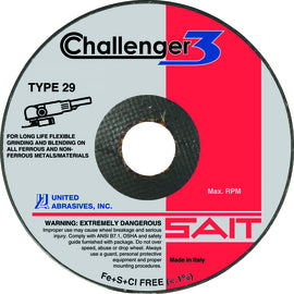 United Abrasives 4 1/2" X 1/8" X 7/8" Challenger 3™ 36 Grit Aluminum Oxide Type 29 Blending Disc (Quantity 10)