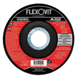 FlexOVit™ 4 1/2" X 1/4" X 7/8" A30S Aluminum Oxide HIGH PERFORMANCE™ Fast Grind Type 27 Depressed Center Grinding Wheel For Use With Angle Grinder On Metal And Stainless Steel