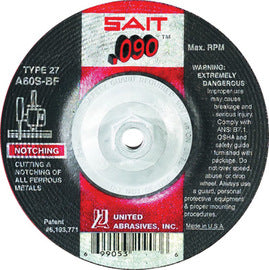 United Abrasives 7" X .090" X 5/8" - 11 A60S 60 Grit Aluminum Oxide Type 27 Cut Off Wheel (Quantity 10)
