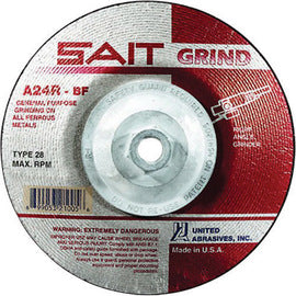 United Abrasives 4 1/2" X 1/4" X 5/8" - 11 A24R 24 Grit Aluminum Oxide Type 28 Grinding Wheel (Quantity 10)