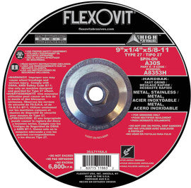 FlexOVit™ 9" X 1/4" X 5/8" - 11 A30S Aluminum Oxide HIGH PERFORMANCE™ Fast Grind Type 27 Spin-On Depressed Center Grinding Wheel For Use With Angle Grinder On Metal And Stainless Steel (Qty 1)