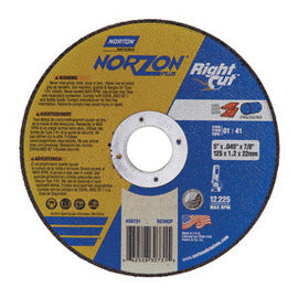 Norton® 5" X 0.045" X 7/8" Ceramic And Zirconia Alumina NorZon Plus® Right Cut™ Type 01/41 Straight Cut Off Wheel For Use With Angle Grinder On Steel, Metal And Stainless Steel (Quantity 25)