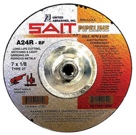 United Abrasives 7" X 1/8" X 5/8" - 11 A24R Pipeline 24 Grit Aluminum Oxide Type 27 Cut Off Wheel (Quantity 10)