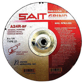 United Abrasives 9" X 1/4" X 5/8" - 11 A24R 24 Grit Aluminum Oxide Type 27 Grinding Wheel (Qty 1)