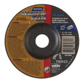 Norton® 5" X 1/8" X 7/8" Ceramic And Zirconia Alumina NorZon Plus® Right Cut™ Type 27/Type 28 Depressed Center Combonation Wheel For Use With Angle Grinder On Steel, Metal And Stainless Steel (Quantity 25)