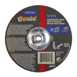 Norton® 9" X 1/16" X 5/8" - 11 Aluminum Oxide Gemini® Right Cut™ Type 27/42 Depressed Center Cut Off Wheel For Use With Right Angle Grinder On Steel, Metal And Stainless Steel