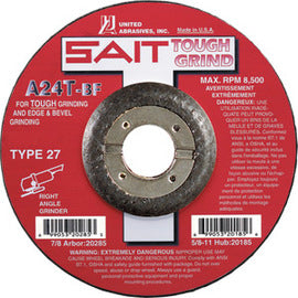 United Abrasives 7" X 1/4" X 7/8" A24T 24 Grit Aluminum Oxide Type 27 Grinding Wheel (Qty 1)