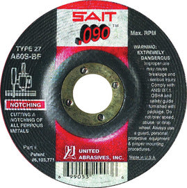 United Abrasives 4 1/2" X .090" X 7/8" A60S 60 Grit Aluminum Oxide Type 27 Cut Off Wheel (Qty 1)
