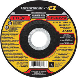 FlexOVit™ 4 1/2" X .0400" X 7/8" A60RRT-27 Aluminum Oxide Razorblade 27® EZ Fast Cut Type 27 Depressed Center Cut Off Wheel For Use With Angle Grinder On Metal And Stainless Steel (Quantity 25)