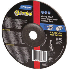 Norton® 7" X 3/32" X 7/8" 24 Grit Very Coarse DC7332GSS Aluminum Oxide GEMINI® Type 27 Depressed Center Cut Off And Grinding Wheel For Use With Right Angle Grinder On Stainless Steel (Quantity 20)